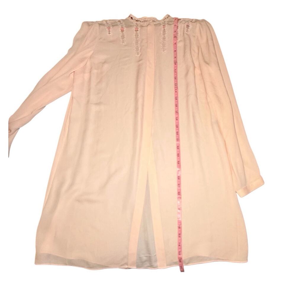 Elie Tahari 100% Silk Blush Pink Cutwork Embroidery Long Sleeve Tunic Top Size L - Picture 4 of 9